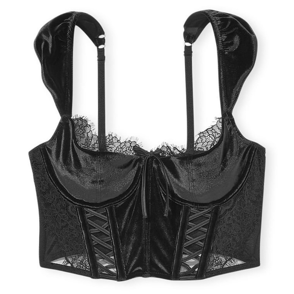 24. NWT VS Dream Angels Lace & Velvet Cap-Sleeve Corset Top - Picture 3 of 4
